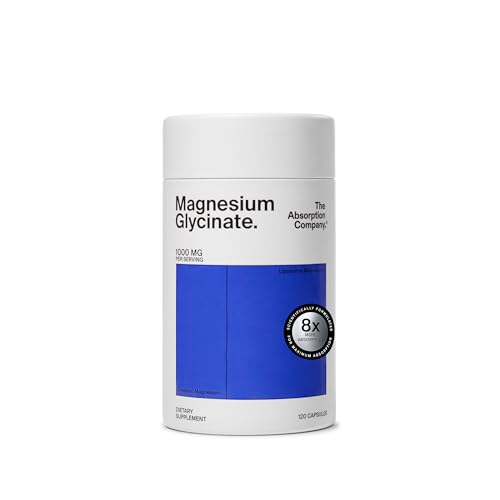 Magnesium Glycinate 1000mg - Liposomal Magnesium Bisglycinate for Max Absorption - Extra Strength to Support Body and Mind, Non-Laxative, Vegan, Gluten-Free - 120 Capsules The Absorption CompanyBuy Supplements Australia