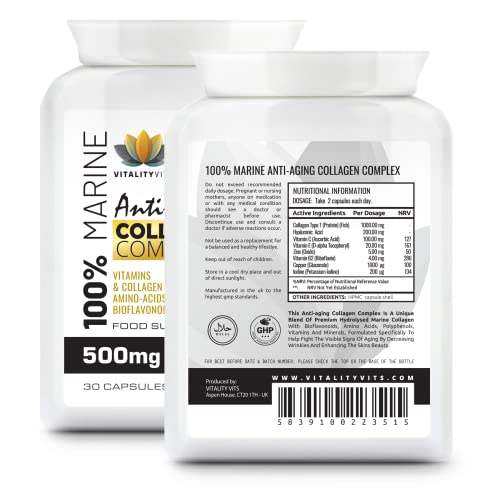 Marine Collagen Complex - High Strength 30 Capsules for Joint Support Hair VITALITYVITSBuy Supplements Australia