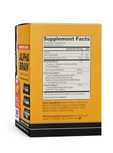 ONNIT Alpha Brain Instant Cognitive Support Drink Mix, Nootropic Supplement for Focus, Memory and Clarity, Peach Flavor, 0.13 oz Packets, 30 Count ONNITBuy Supplements Australia