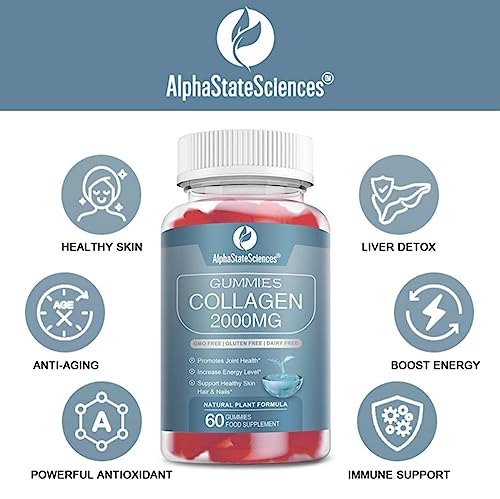 **New**Advanced Collagen Gummies 2000mg - Promote Skin Elasticity, Hair Growth, and Joint Health - Delicious Berry AlphaStateSciencesBuy Supplements Australia
