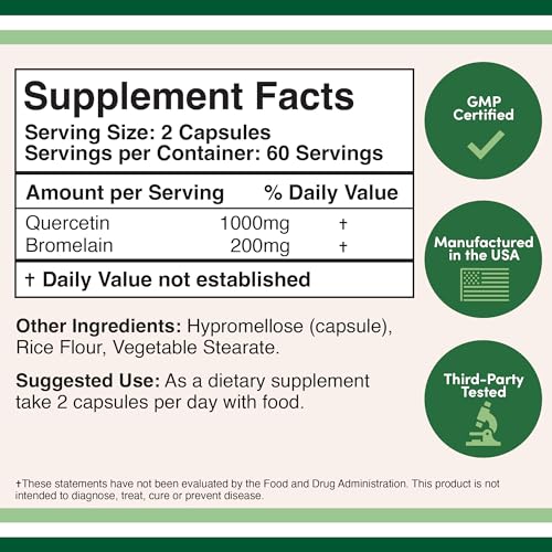 Quercetin with Bromelain - 120 Count (1,200mg Servings) Immune Health Capsules Double Wood SupplementsBuy Supplements Australia