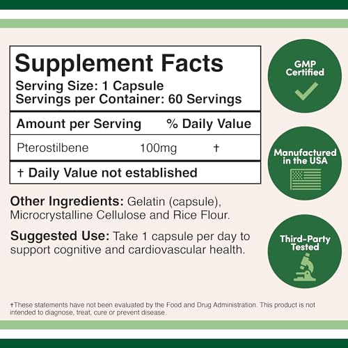 Pterostilbene Supplement 100mg Capsules (Third Party Tested) Manufactured in The USA Double Wood SupplementsBuy Supplements Australia