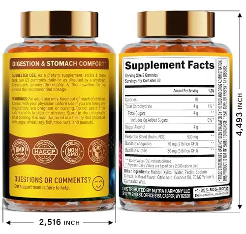 Probiotic Gummies 10B CFU with Prebiotic Fiber - Digestion & Immune Support - Debloat, Stomach & Gut Comfort - Probiotics for Women & Men - Natural Berry Flavor - Vegan & Sugar-free - 60 Gummies NUTRAHARMONYBuy Supplements Australia