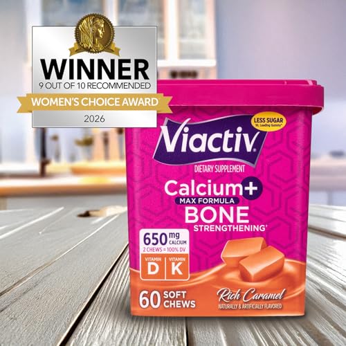Viactiv Calcium + Vitamin D Supplement Soft Chews for Women & Men - Chewable Calcium for Bone Health Support, 650 mg per Serving, Vitamin D & K for High Absorption - 60 Count, Caramel ViactivBuy Supplements Australia