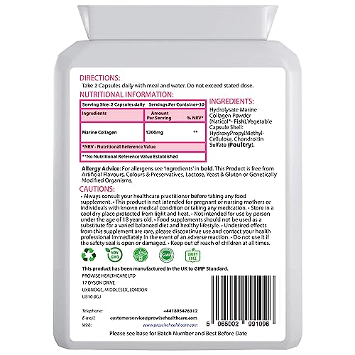Marine Collagen Type 1 and Type 2 1200mg - 60 Capsules | UK Manufactured PH PROWISE HealthcareBuy Supplements Australia