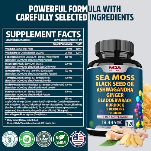 Sea Moss Black Seed Oil Ashwagandha Ginger - Multimineral Sea Moss Capsules MDA SupplementsBuy Supplements Australia