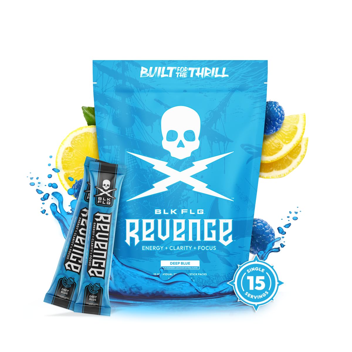 REVENGE BLK FLG Energy Drink Mix – Healthy Coffee Alternative with Natural Caffeine & Nootropics – Focus & Clean Energy Supplement – Sugar Free – 15 On-The-Go Stick Packs REVENGEBuy Supplements Australia