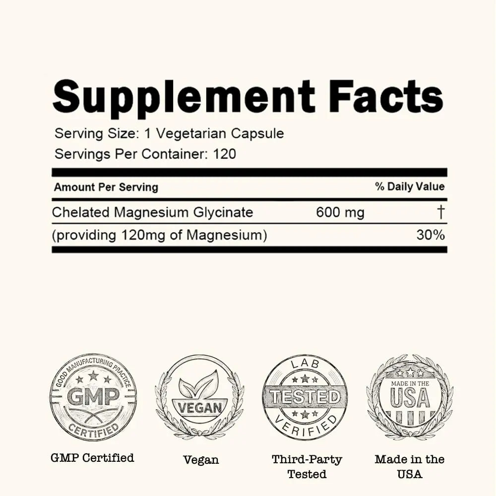 Zenium - Magnesium Glycinate for Sleep, Chelated, 600mg per Serving, 120 Capsules | High Absorption | Relieve Tension, Worry, Nervousness | Calm The Mind & Body | Ayurvedic | Natural Relief Supplement Zenium buy supplements Au