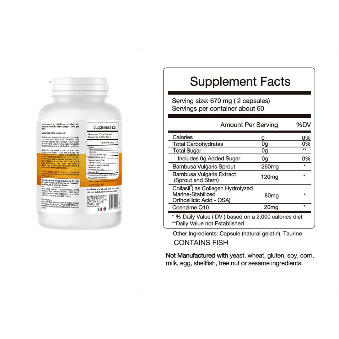 Colasil Collagen Booster Capsules – Organic Silica (OSA) + Hydrolyzed Collagen Generator for Hair, Skin, Nails, Bones & Joints – High Absorption, Non-GMO, Allergen-Free, 120 Capsules (60-Day Supply) ColasilBuy Supplements Australia