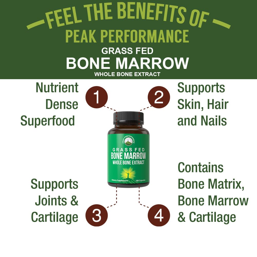 Peak Performance Grass Fed Bone Marrow - Whole Bone Extract Supplement 180 Capsules. Superfood Pills Rich in Collagen, Vitamins, and Amino Acids. from Matrix, Marrow, Cartilage. Ancestral Tablets Peak PerformanceBuy Supplements Australia