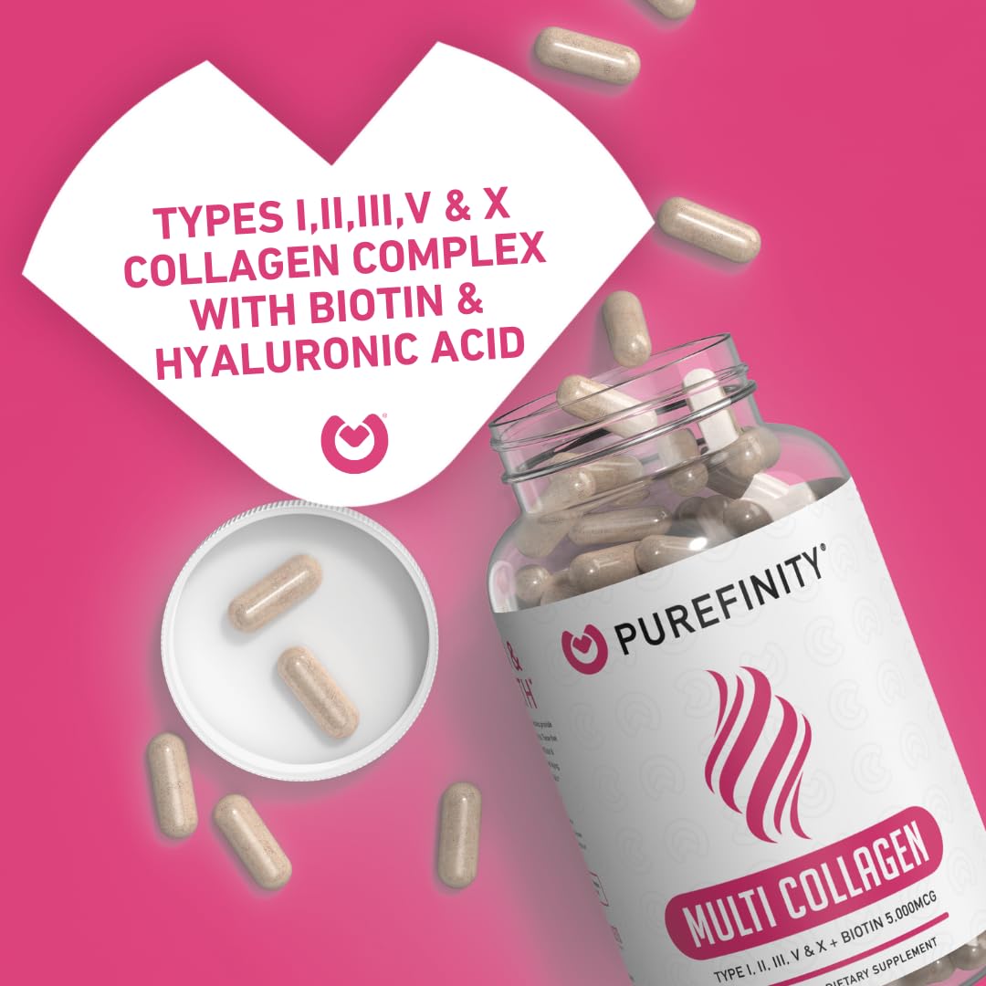PUREFINITY Collagen Peptides for Women – Type I, II, III, V & X with Biotin & Hyaluronic Acid, Supports Healthy Skin, Bones, Hair & Nails – Non-GMO, Grass-Fed (90 Capsules, 1 Month Supply) PUREFINITYBuy Supplements Australia