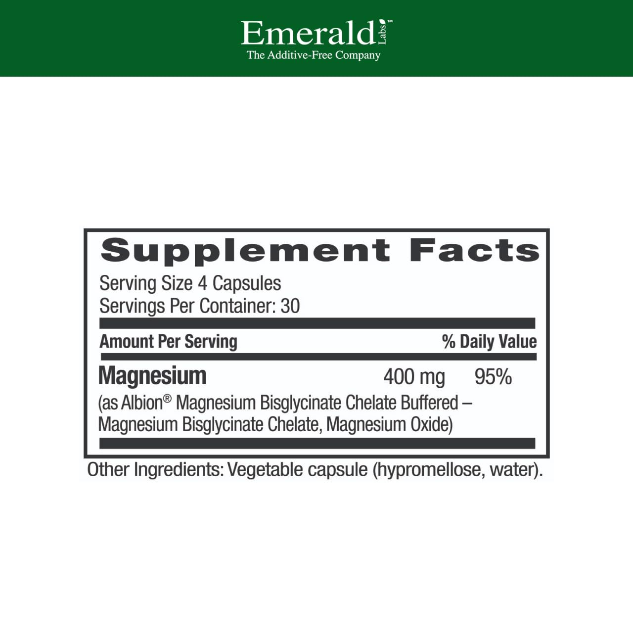 Emerald Labs Magnesium 400mg - Bone & Sleep Support with Albion Magnesium* - Vegan Friendly - 120 Vegetable Capsules (30-Day Supply) EMERALD LABSBuy Supplements Australia