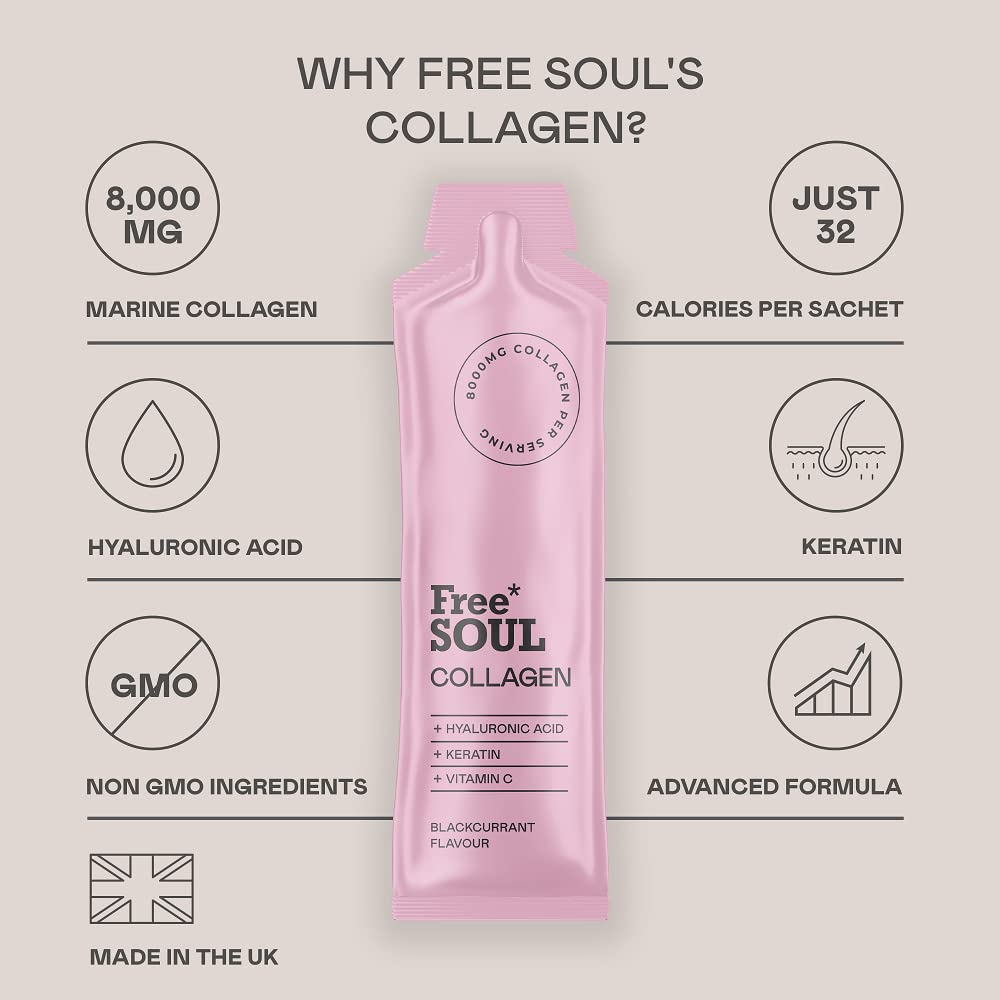 Marine Collagen Liquid 8000mg with Hyaluronic Acid, Keratin, & Vitamin C, 14 x 8000mg Hydrolysed Collagen Free SoulBuy Supplements Australia