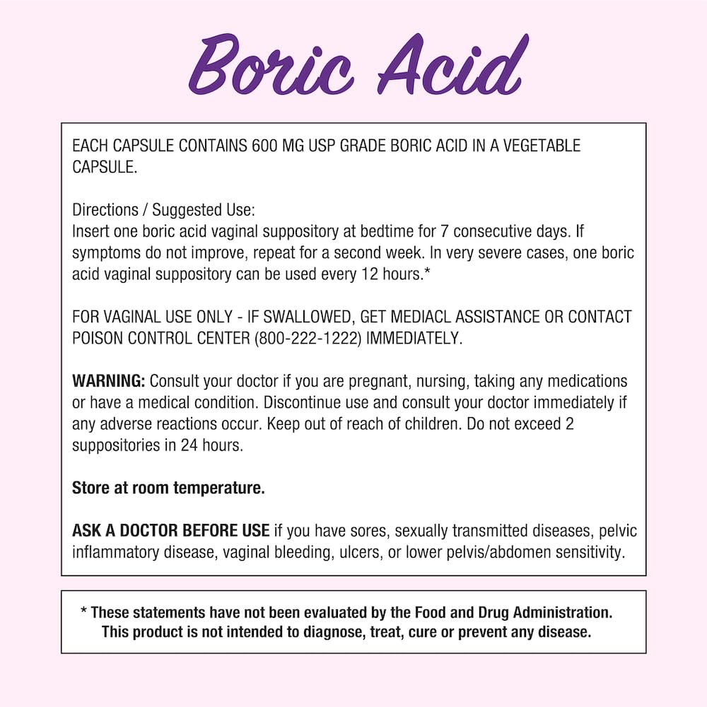 Puregen Labs Boric Acid 600 mg Vaginal Suppositories - 100% Pure | All Natural Without Dyes or Fillers P Puregen LabsBuy Supplements Australia