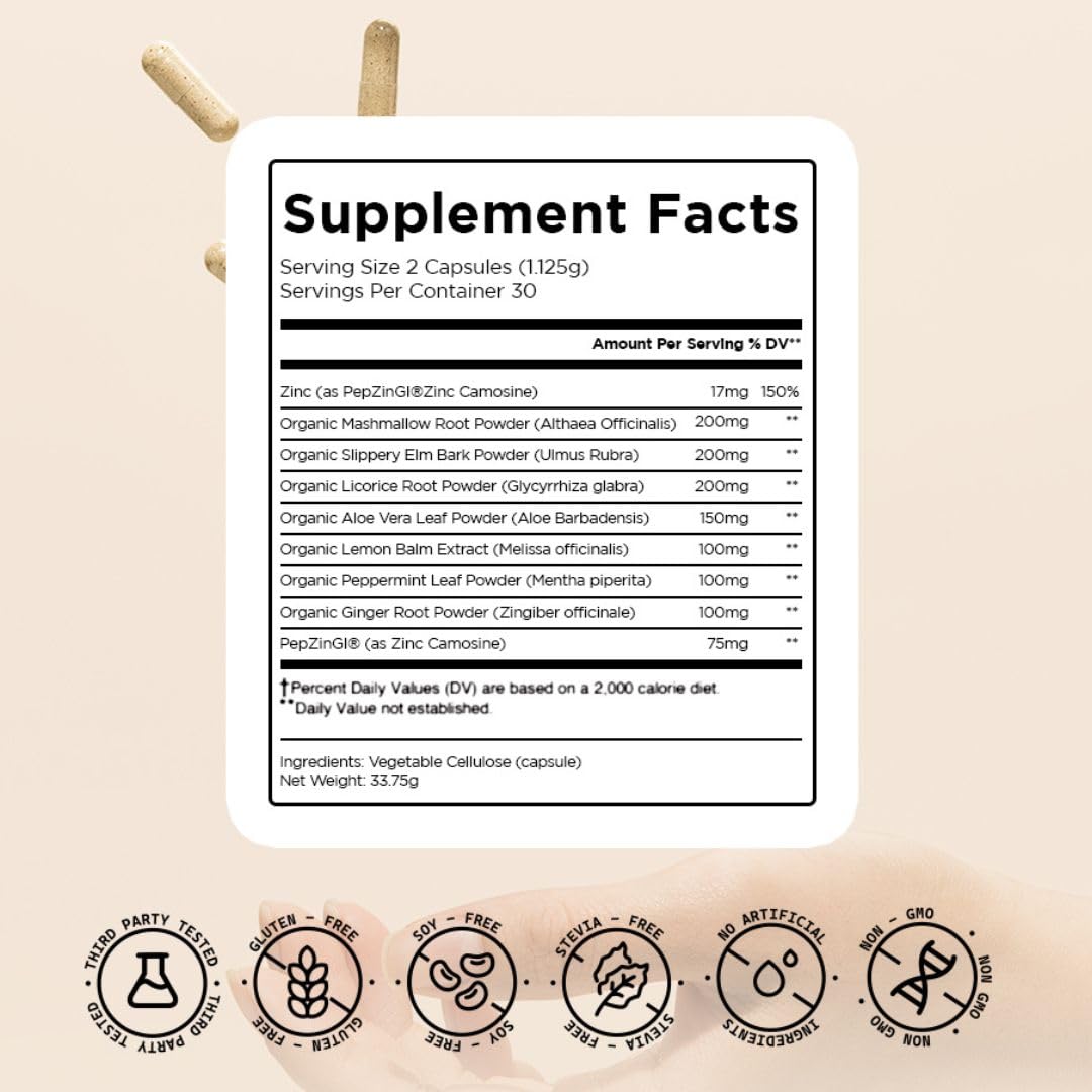 HOLISS Daily Gut Health Capsules – 8-in-1 All Natural Supplement, Lemon Balm, Bloat & Gas Relief, GI Lining Repair,