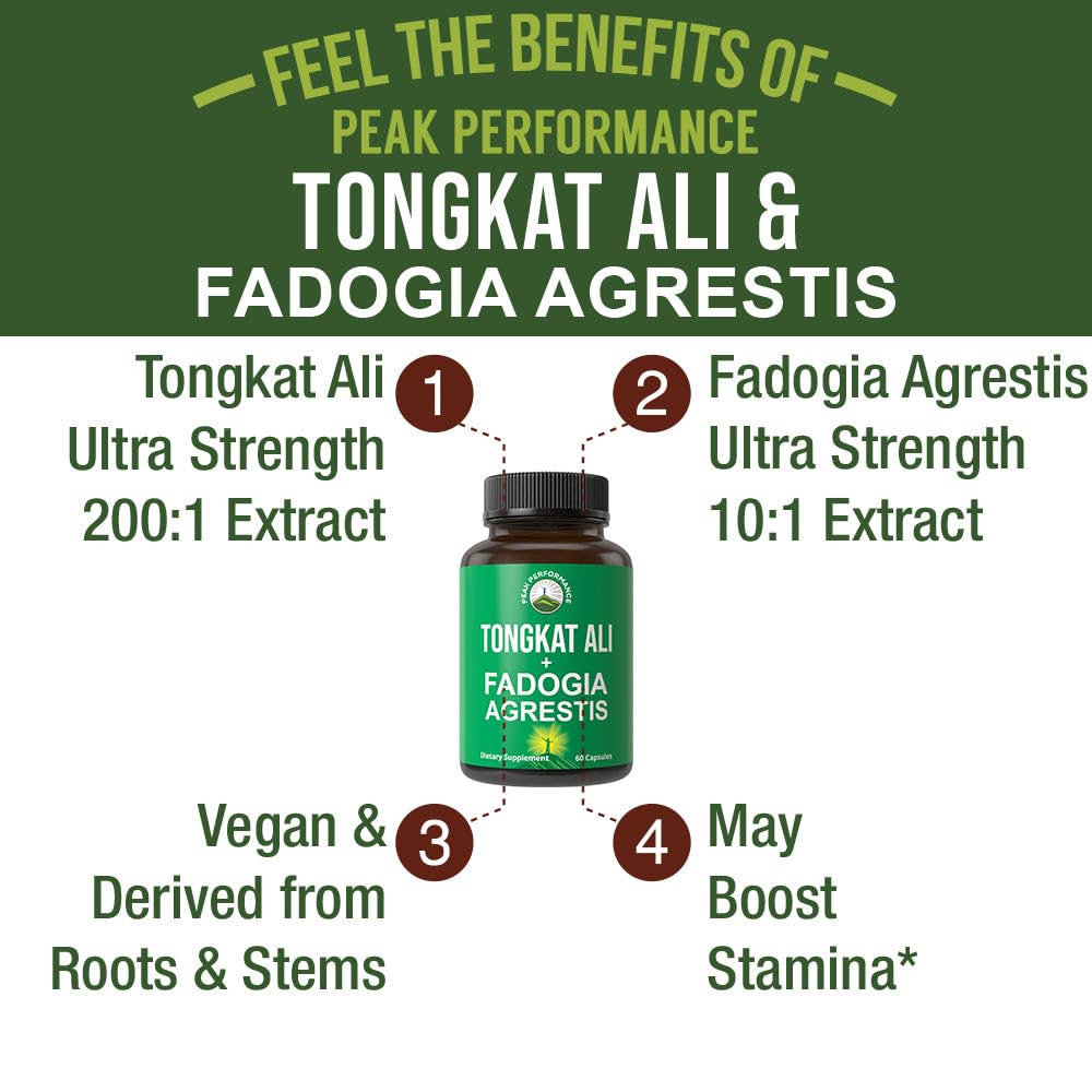 Tongkat Ali + Fadogia Agrestis 2-in-1 T Supplement for Men. Ultra High Strength Tongkat-Ali Longjack Extract + Fadogia Agrestis Extract. Vegan Capsules. Support Natural Energy. USA Tested Pills Peak PerformanceBuy Supplements Australia