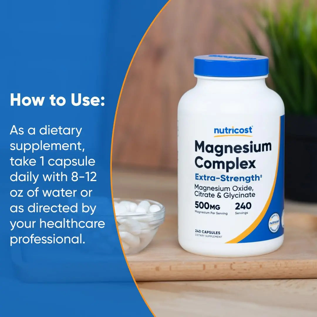 Nutricost Magnesium Complex 500mg, 240 Capsules - Magnesium Oxide, Citrate, and Glycinate - Gluten Free and Non-GMO Nutricost buy supplements Au