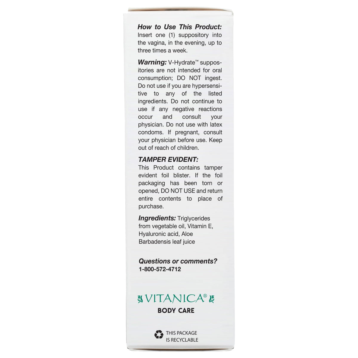 Vitanica V-Hydrate, Hyaluronic Acid Vaginal Suppositories for Comfort and Vaginal Hydration with Aloe Vera and Vitamin E, Hormone-Free & Drug-Free, Vegan, 2 Month Supply, 24 Count VitanicaBuy Supplements Australia