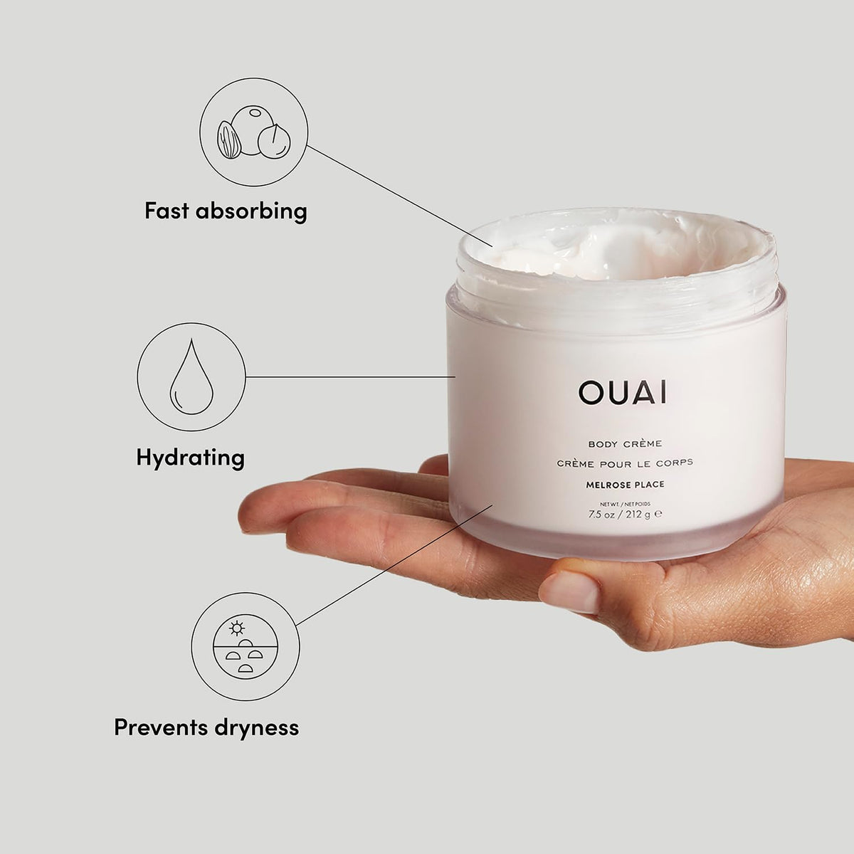 OUAI Body Cream, Melrose Place - Hydrating Whipped Body Cream with Cupuaçu Butter, Coconut Oil and Squalane - Softens Skin and Delivers Healthy-Looking Glow - Sulfate Free Skin Care (7.5 Oz) OUAIBuy Supplements Australia