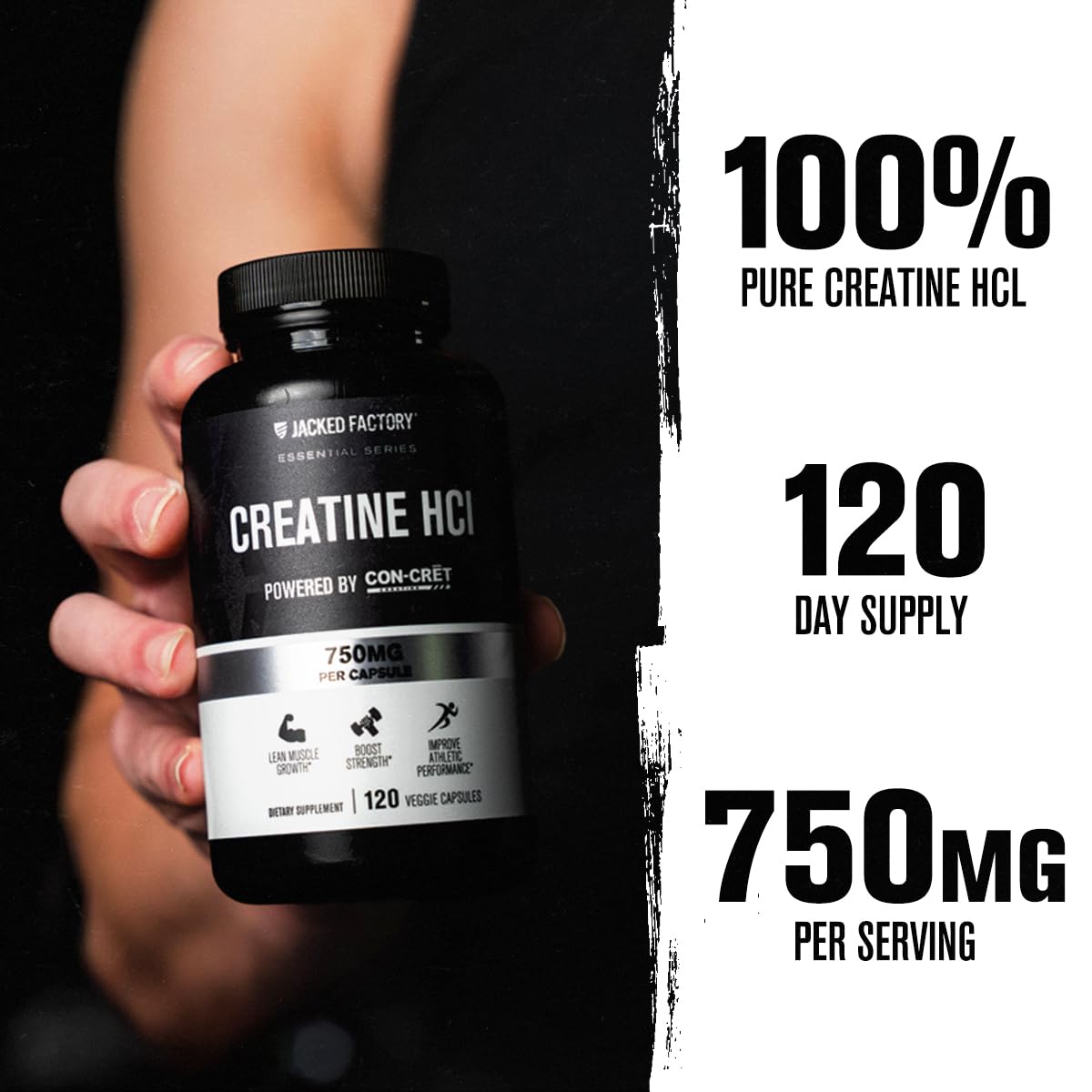 Jacked Factory Creatine HCl Capsules - CON CRET Creatine Pills 750mg - Lean Muscle Growth & Recovery, Boost Strength & Endurance, No Bloating or Cramps - 120 Capsules Jacked FactoryBuy Supplements Australia