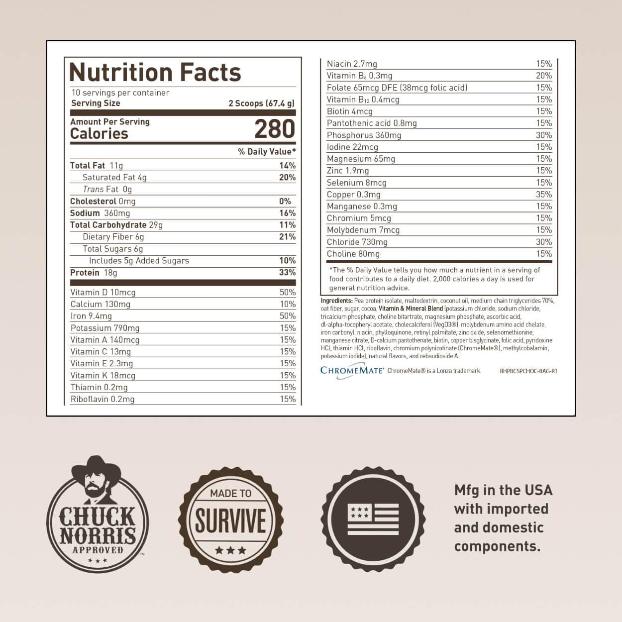Basecamp Complete Nutrition Shake by Chuck Norris Roundhouse Provisions – Plant-Based Emergency Meal with 18g Protein & 28 Essential Nutrients – Rich Chocolate Flavor – 10 Servings, 3-Year Shelf Life ROUNDHOUSE PROVISIONBuy Supplements Australia