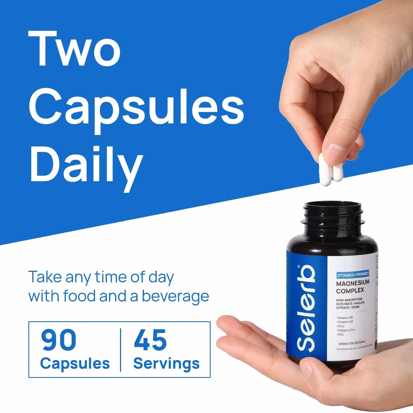 Selerb Magnesium Complex for Women and Men-Glycinate,Malate,Citrate,Oxide Supports Calm, Sleep, Muscle & Energy with D3, B6, Zinc, Slippery Elm & DGL Gentle on Stomach 90 Capsules Selerb buy supplements Au