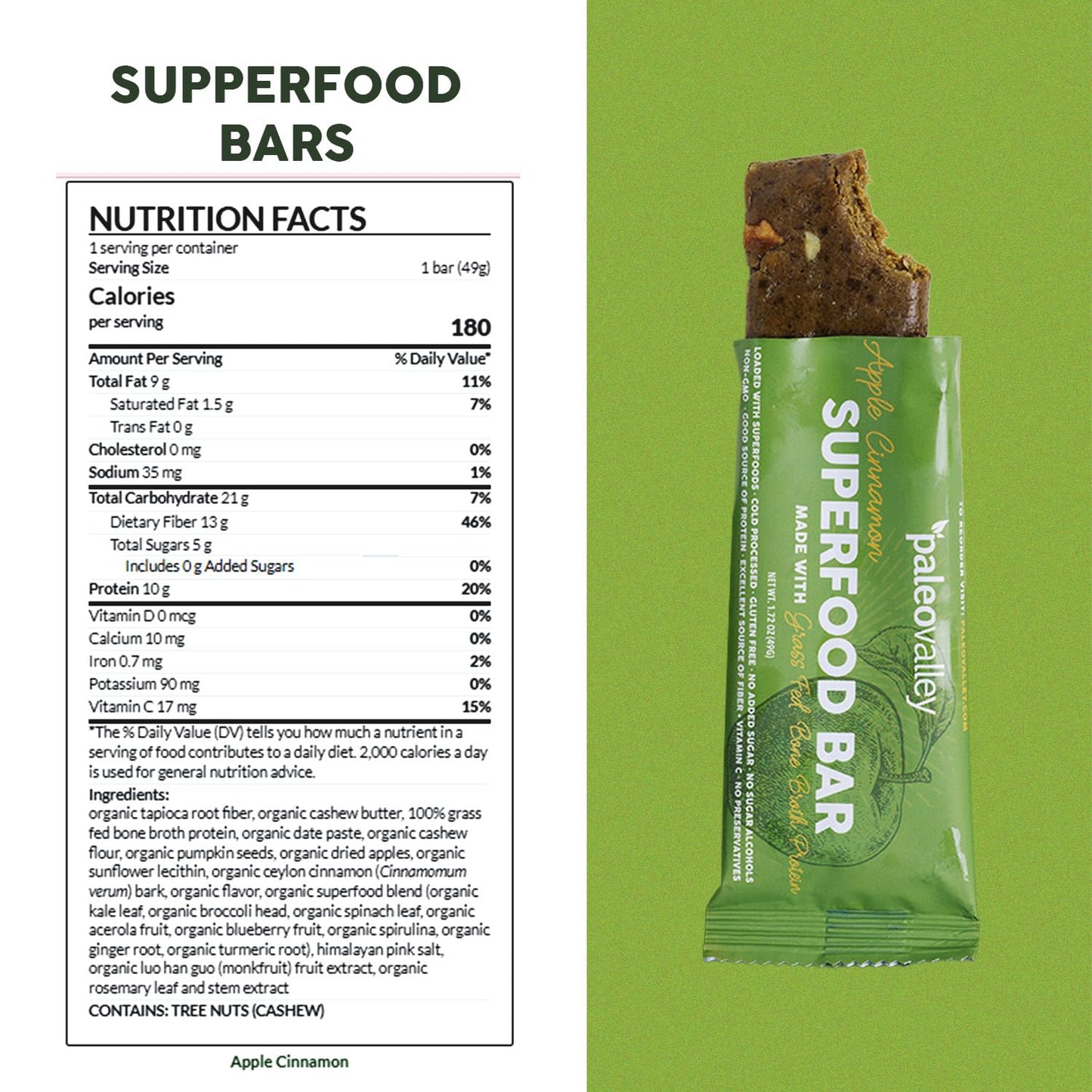 Paleovalley Superfood Bars – Apple Cinnamon– 10 Pack – 9g Protein per Bar – Gluten-Free, Grain-Free, Paleo, Non-GMO – On-the-Go Snack PaleovalleyBuy Supplements Australia