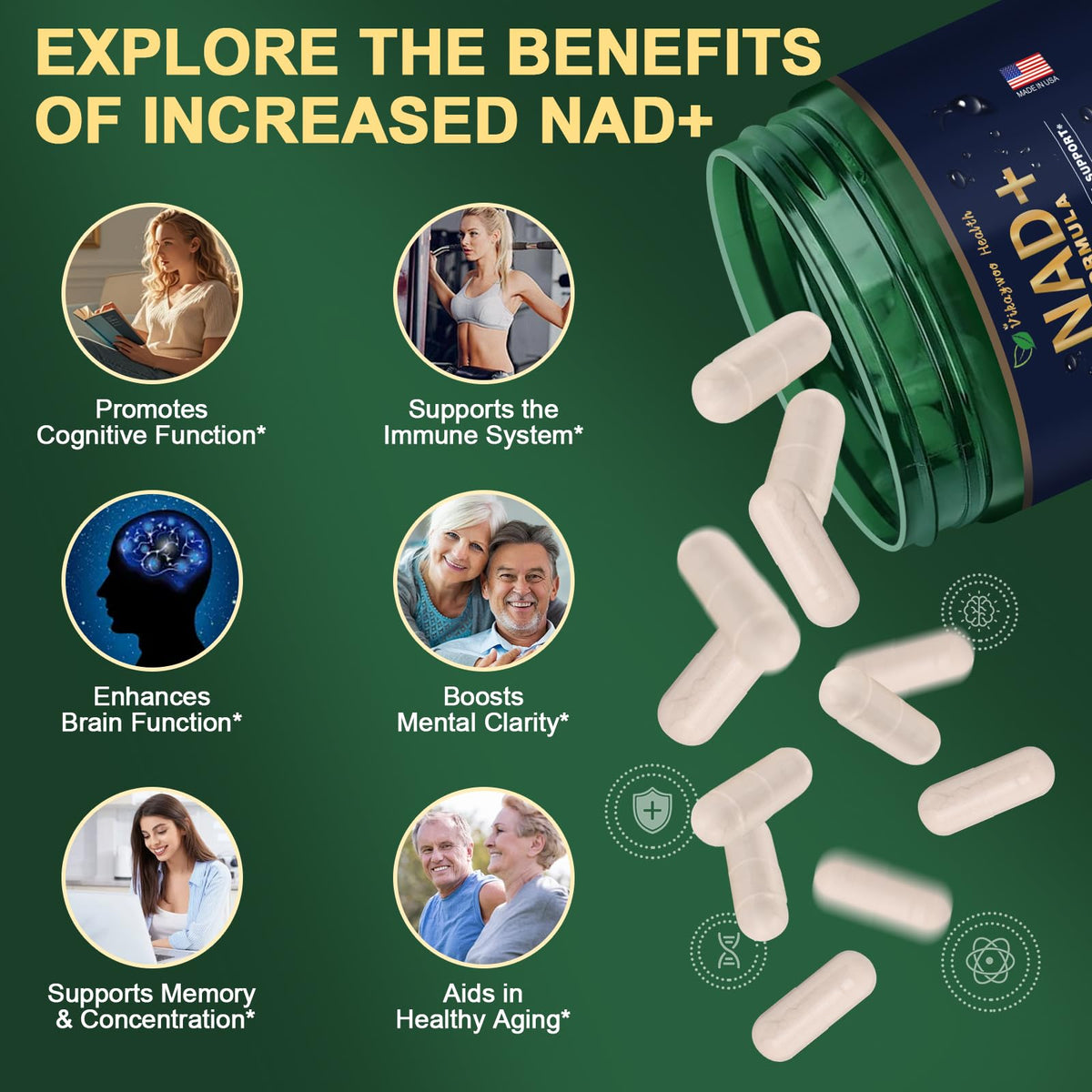 Vikaywoo NAD Supplement 1585 Mg -True NAD & Resveratrol, NMN Alternative Liposomal NAD+ for Women & Men, Support Cellular Health, Stamina & Healthy Aging - 120 Capsules VikaywooBuy Supplements Australia