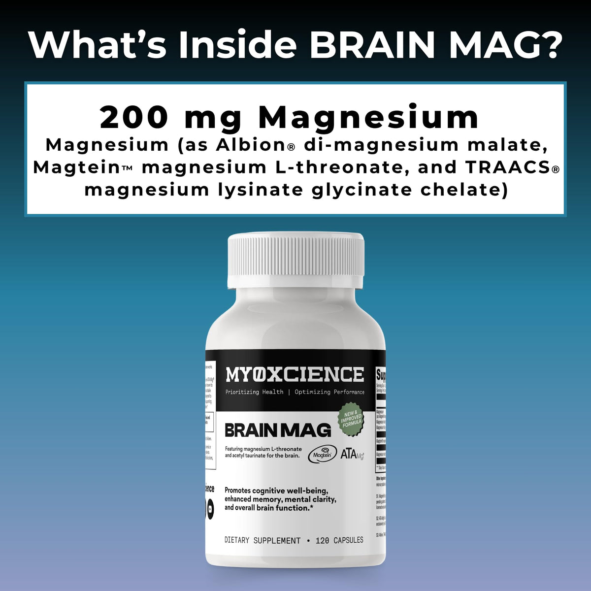 Magnesium L-Threonate + Mag Acetyl-Taurate (ATA Mag) + Mag Glycinate | Promotes Cognitive Well-Being, Enhanced Memory, Mental Clarity and Overall Brain Function | 120 Capsules MYOXCIENCE buy supplements Au