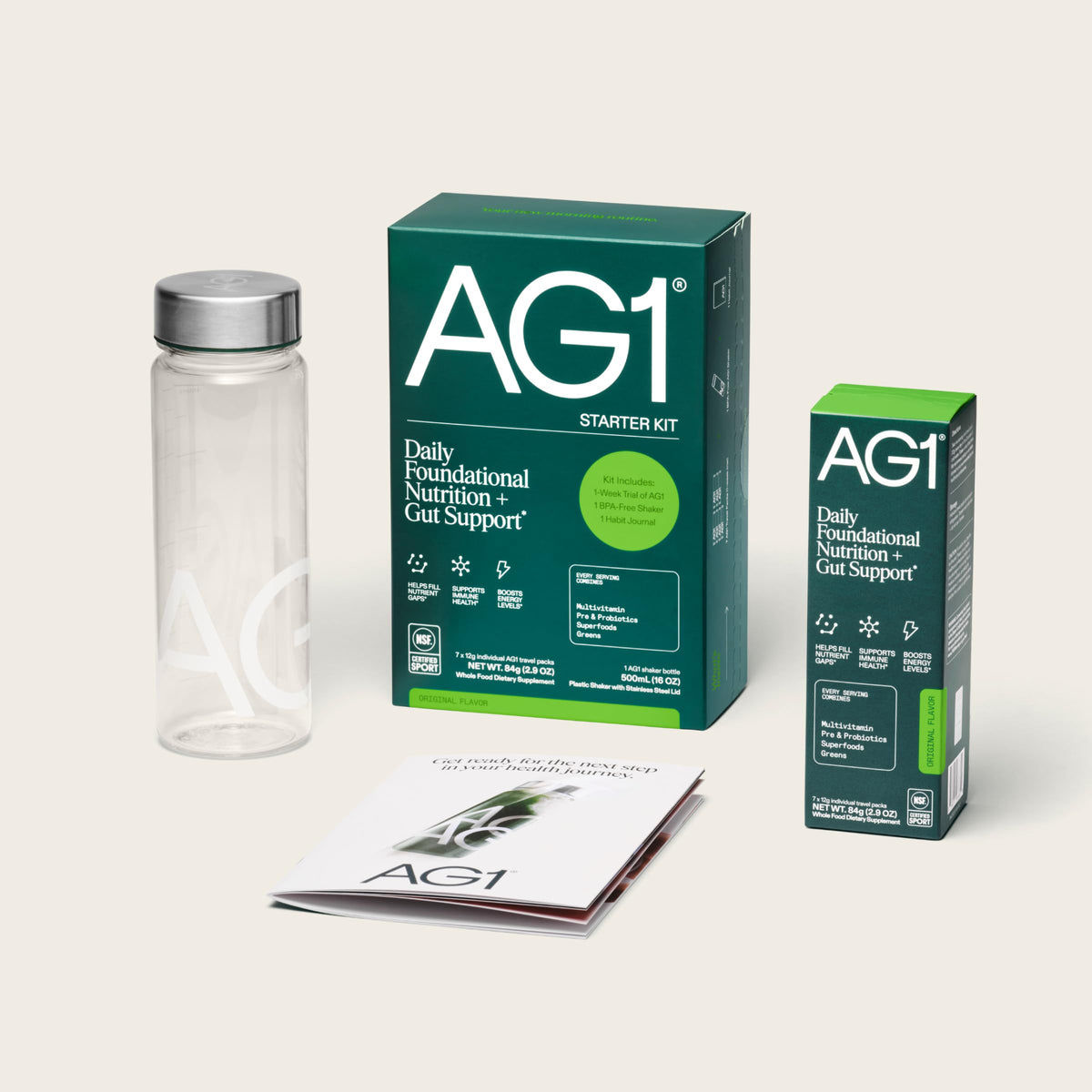 AG1 Athletic Greens 7-Day Starter Kit – All-in-One Greens Powder with Multivitamin, Probiotics, Superfoods – Includes 7 Travel Packs, BPA-Free Shaker & Habit-Building Journal AG1Buy Supplements Australia