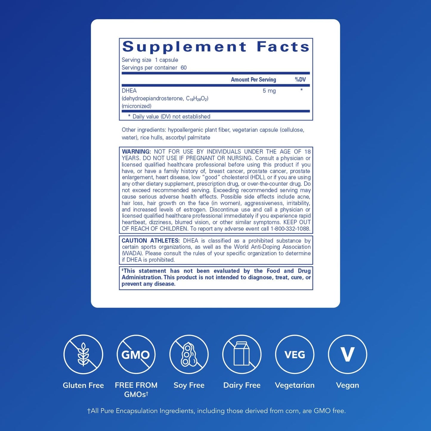 Pure Encapsulations DHEA 5 mg - Immune Support & Hormones Balance* - Micronized DHEA - Gluten Free & Vegan - 60 Capsules Pure EncapsulationsBuy Supplements Australia