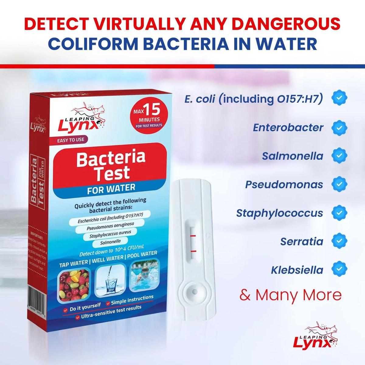 Bacteria Water Test Kit – Coliform, E. coli & Salmonella Detection for Well & Tap Water | Rapid Home Drinking Water Screening Kit with Lab-Quality Results | Leaping Lynx Leaping LynxBuy Supplements Australia