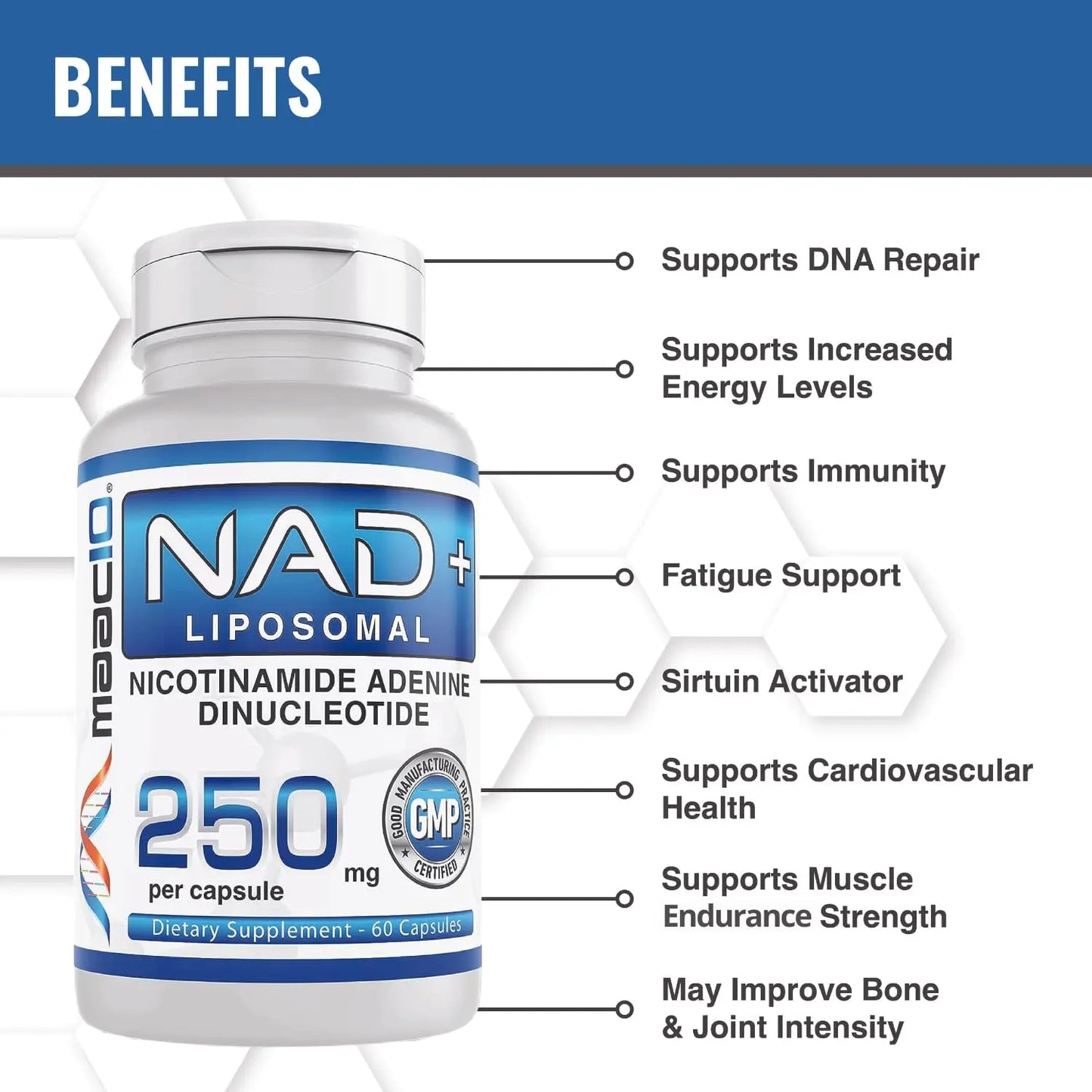 MAAC10 Liposomal NAD Supplement 500mg Serving (2x250mg Capsules) Actual Nicotinamide Adenine Dinucleotide MAAC10Buy Supplements Australia
