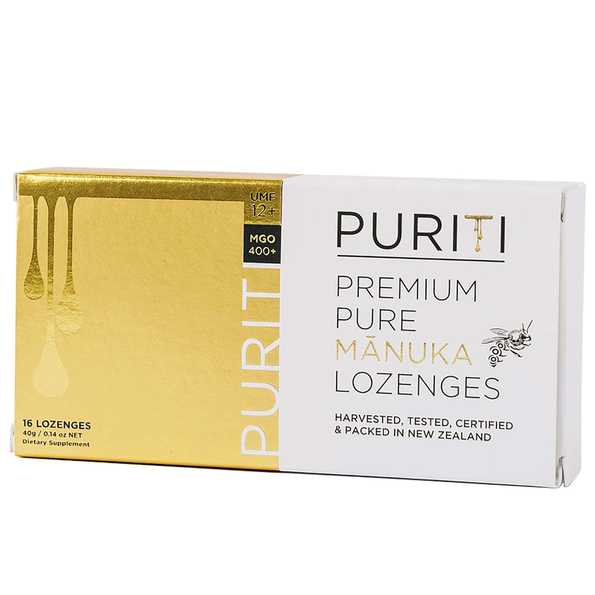 PURITI Premium Manuka Honey Lozenges High Potency - Sugar Free Drops | Genuine New Zealand Raw Manuka Honey Soothers for Coughs & Sore Throats | UMF Certified MGO 400+ UMF12+ (16 Pack) PURITI buy supplements Au
