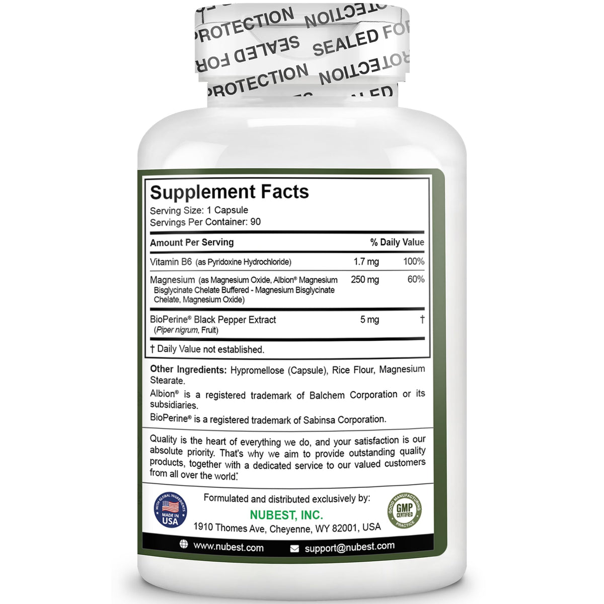 Magnesium Glycinate Chelate Complex with Albion Magnesium Bisglycinate Chelate, Vitamin B6 & BioPerine for Bone, Muscle, Natural Sleep,