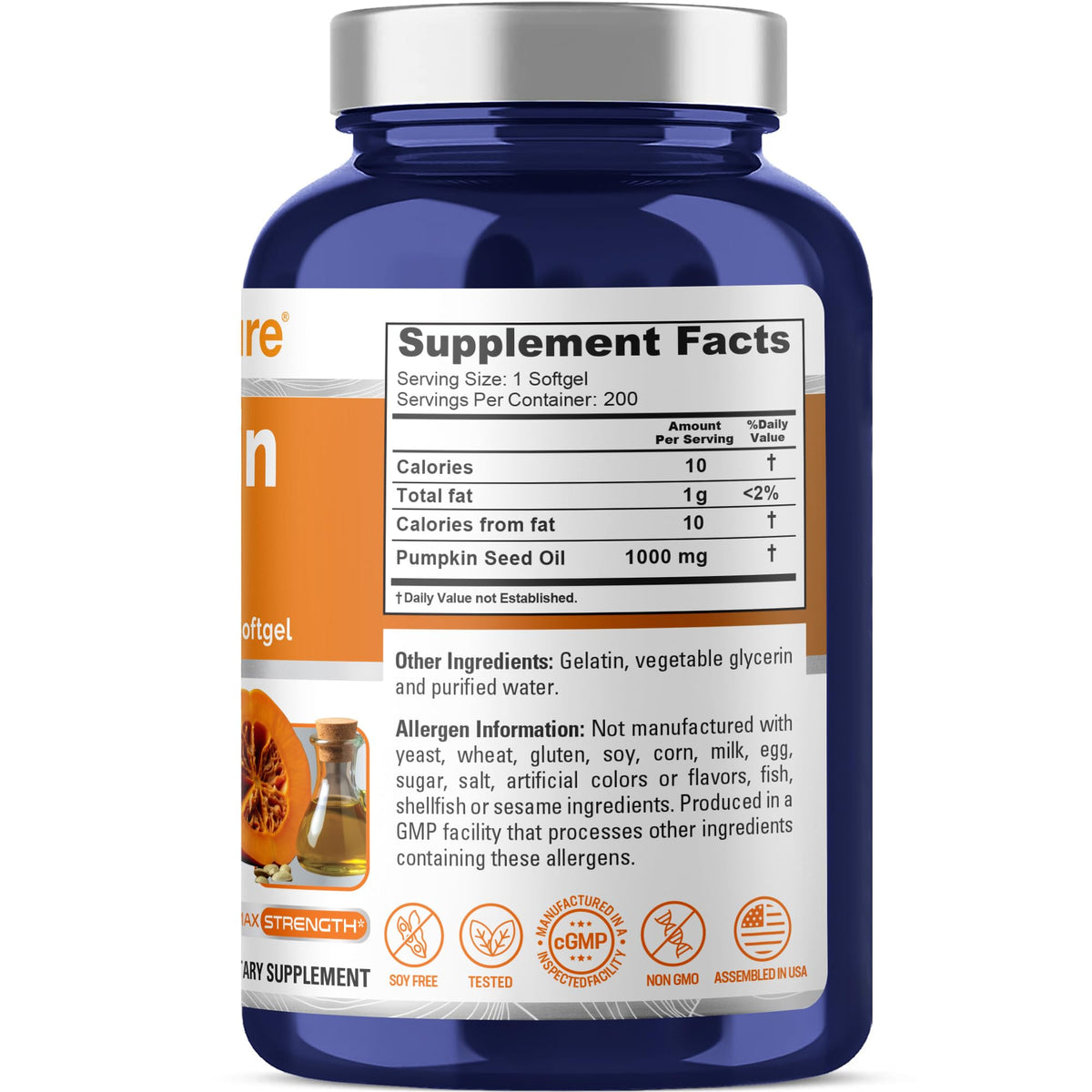 NusaPure Pumpkin Seed Oil 1000mg 200 Softgel Capsules (Non-GMO, Soyfree) Naturally Occurring Phytosterols NusaPureBuy Supplements Australia