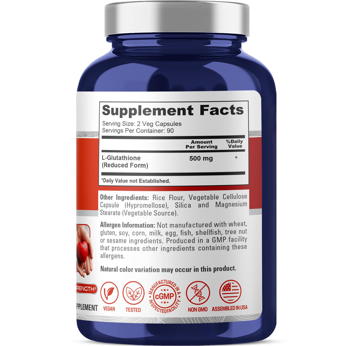 NusaPure Reduced Glutathione 500mg 180 Veggie Capsules (Vegan,Non-GMO) L-Glutathione NusaPureBuy Supplements Australia