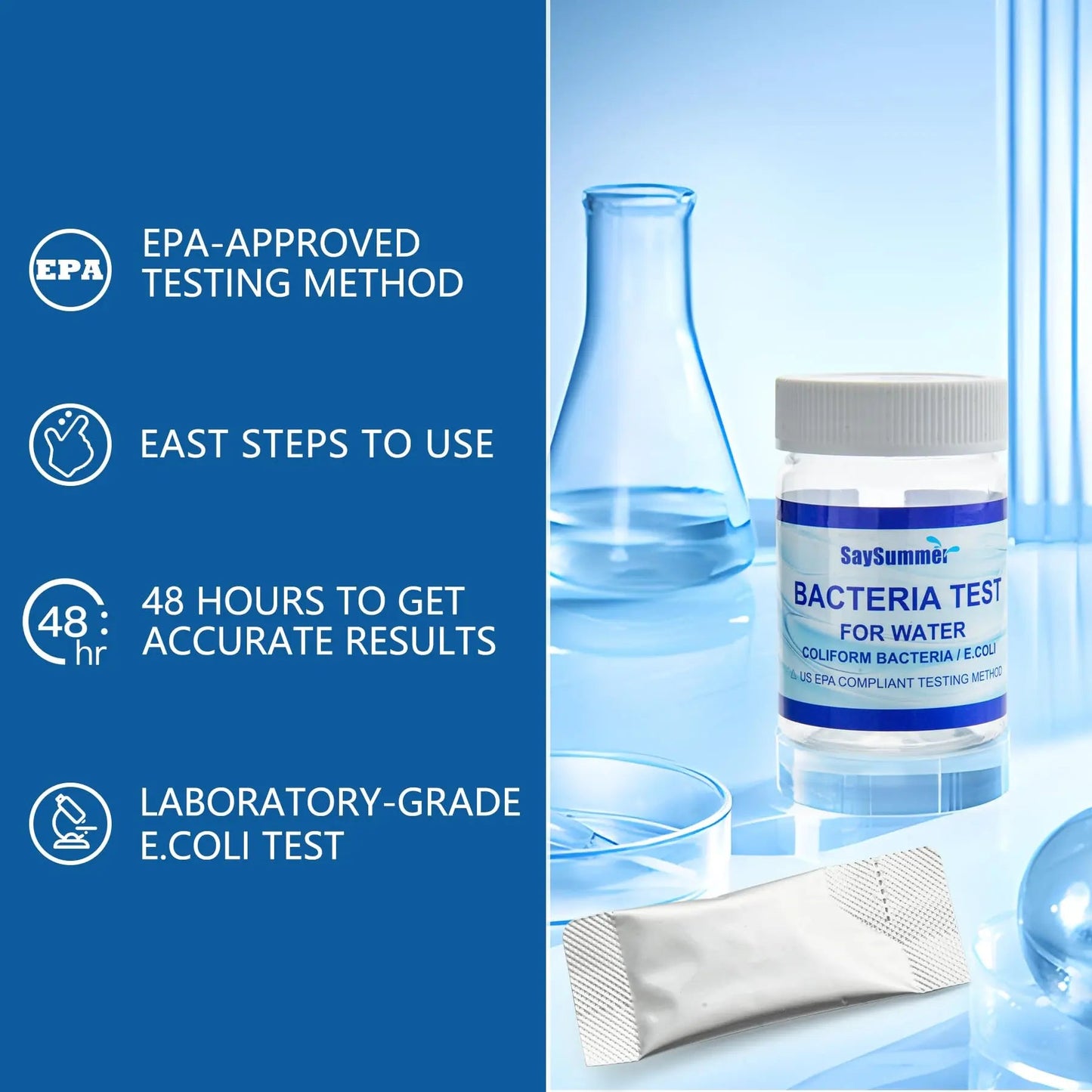 Drinking Water Bacteria Test Kit: 4 Tests Detecting Coliform E coli Bacteria - at Home Well Water Testing Kits for Drinking Water Pool Hot Tub Aquarium and More SaySummerBuy Supplements Australia