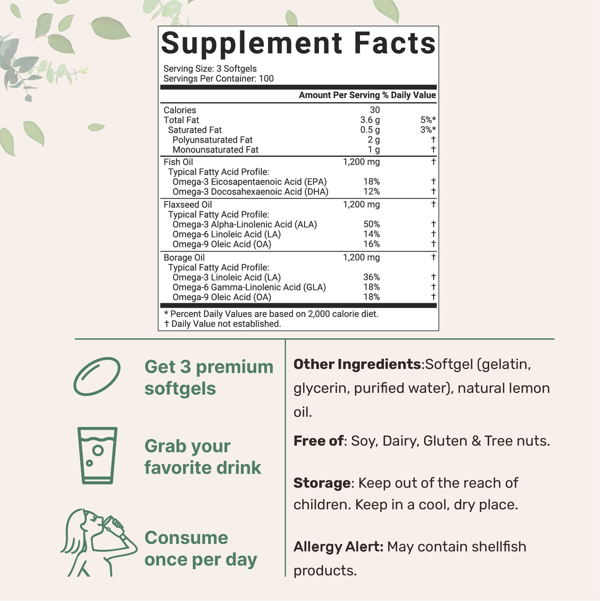 Ultra Omega 3-6-9 3600mg Perserv, 300 Burpless Softgels | Lemon Flavor Micro IngredientsBuy Supplements Australia