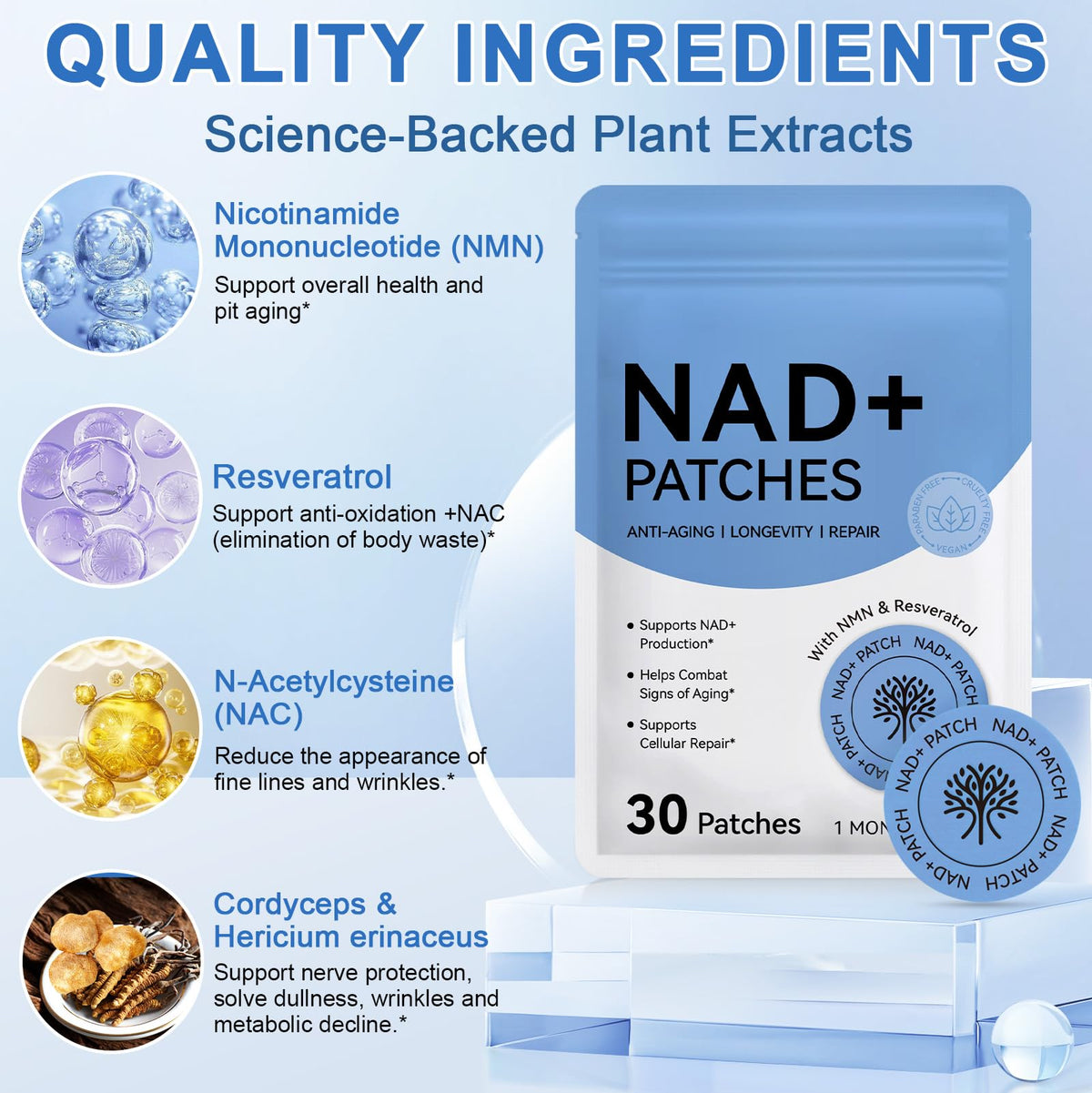 NAD Patches for Women & Men,One-Stop Solution for Skin and Wellness Support | NMNH, Resveratrol, Hyaluronic Acid, Vitamin C, & Coq10 l Premium 8-Hour Time-Release Patch for Enhanced Absorption MAYPJHEHBuy Supplements Australia