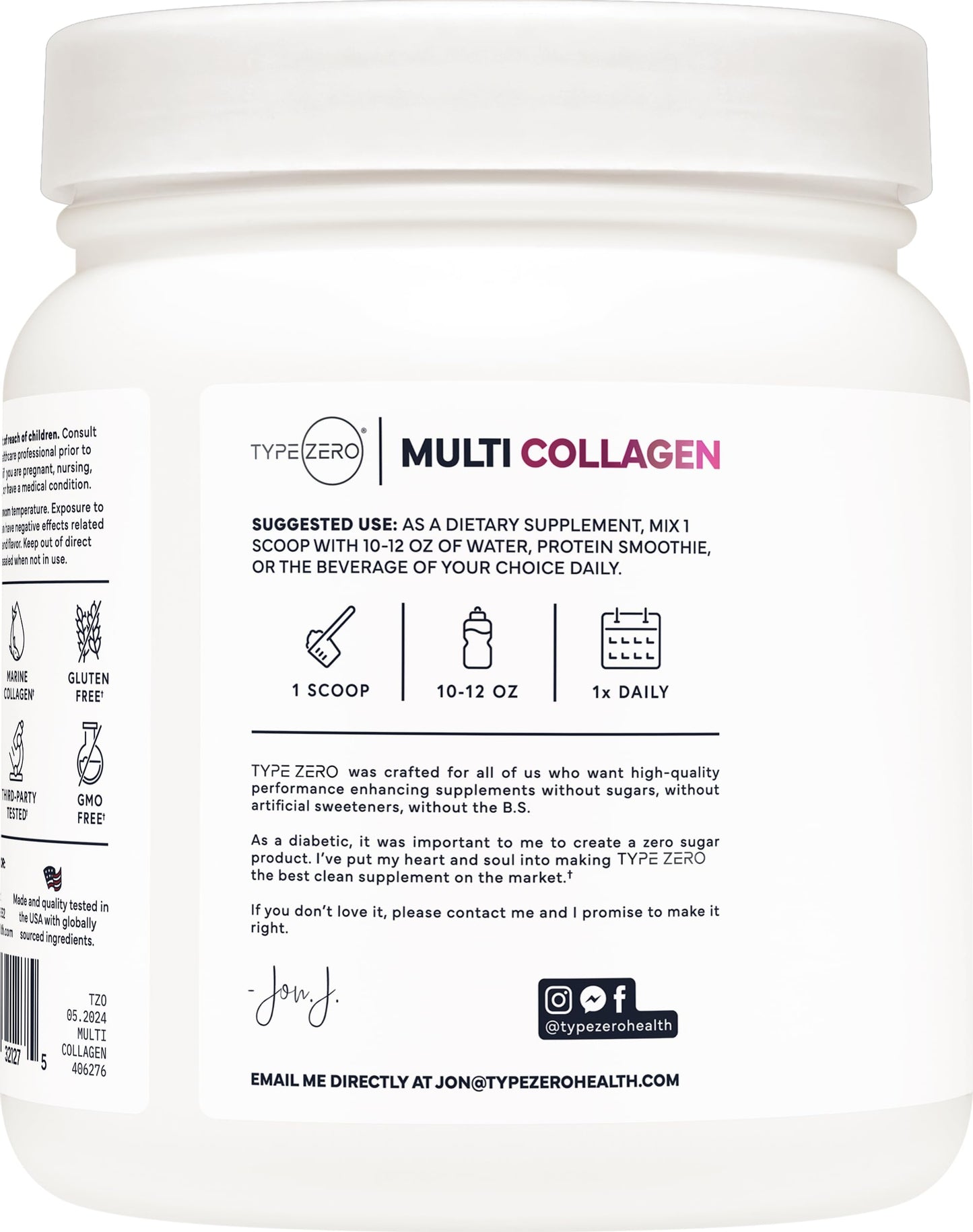 Type Zero Multi Collagen Powder 30 Servings (Unflavored) - Types I, II, III, V, & X Collagen Peptides + Hyaluronic Acid, VIT C, Biotin Type ZeroBuy Supplements Australia
