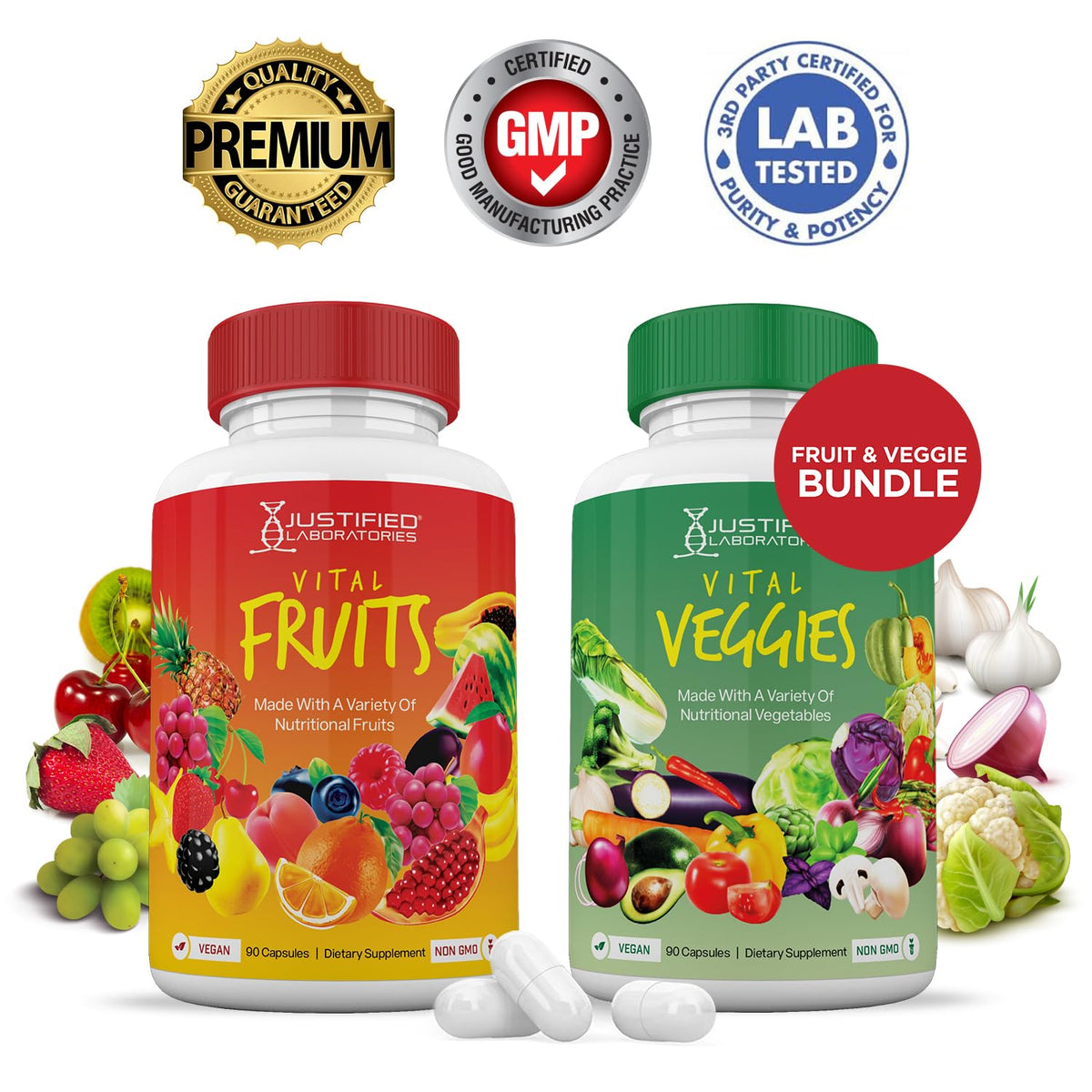 (20 Pack) Vital Fruits and Veggies Supplement Whole Food Red & Green Superfoods Justified LaboratoriesBuy Supplements Australia