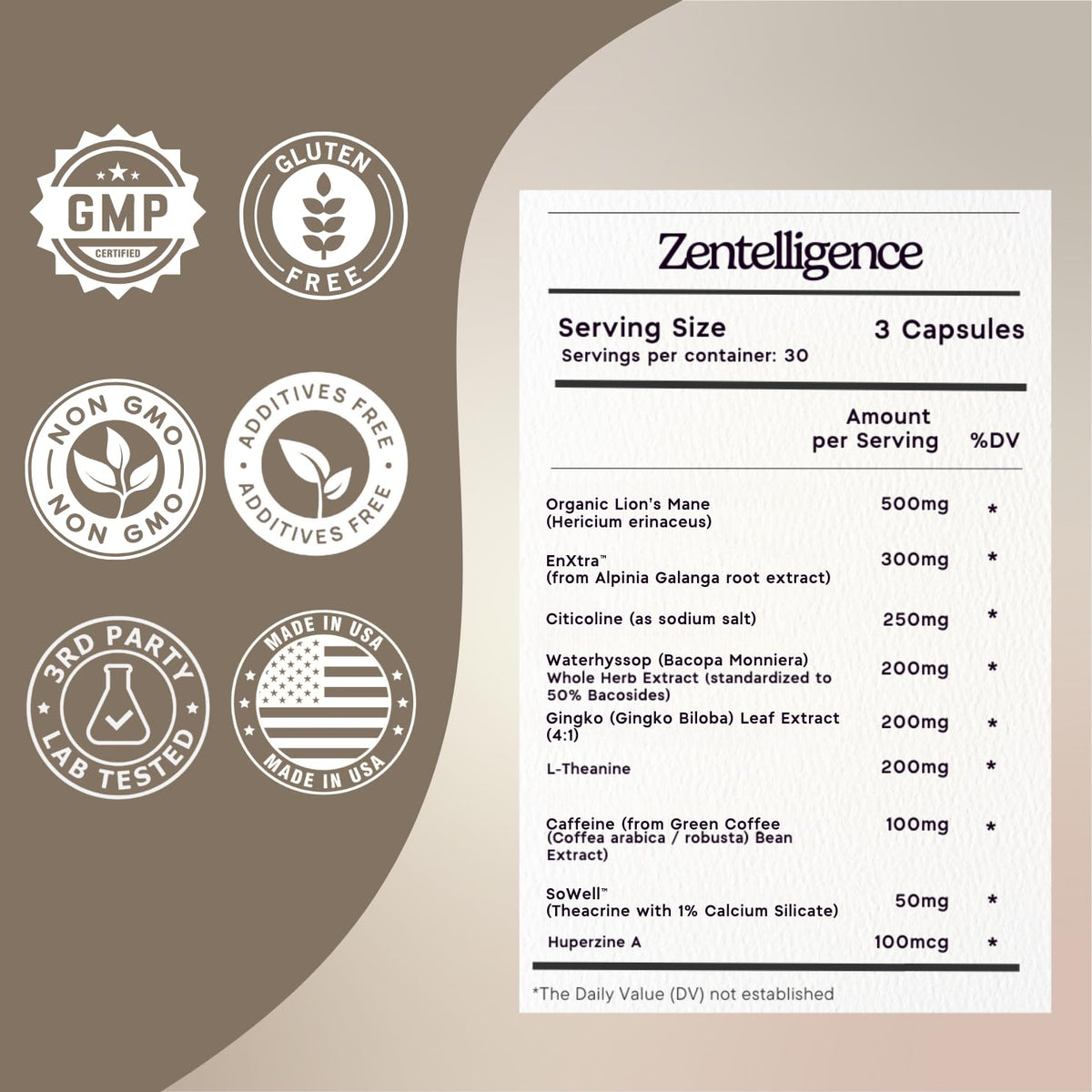 Zen Principle Zentelligence™ Focus Nootropic Supplement for Students & Professionals | Energy, Memory & Stress Support | Jitter-Free Formula with L-Theanine, Ginkgo Biloba, Huperzine A. 90 Capsules Zen PrincipleBuy Supplements Australia