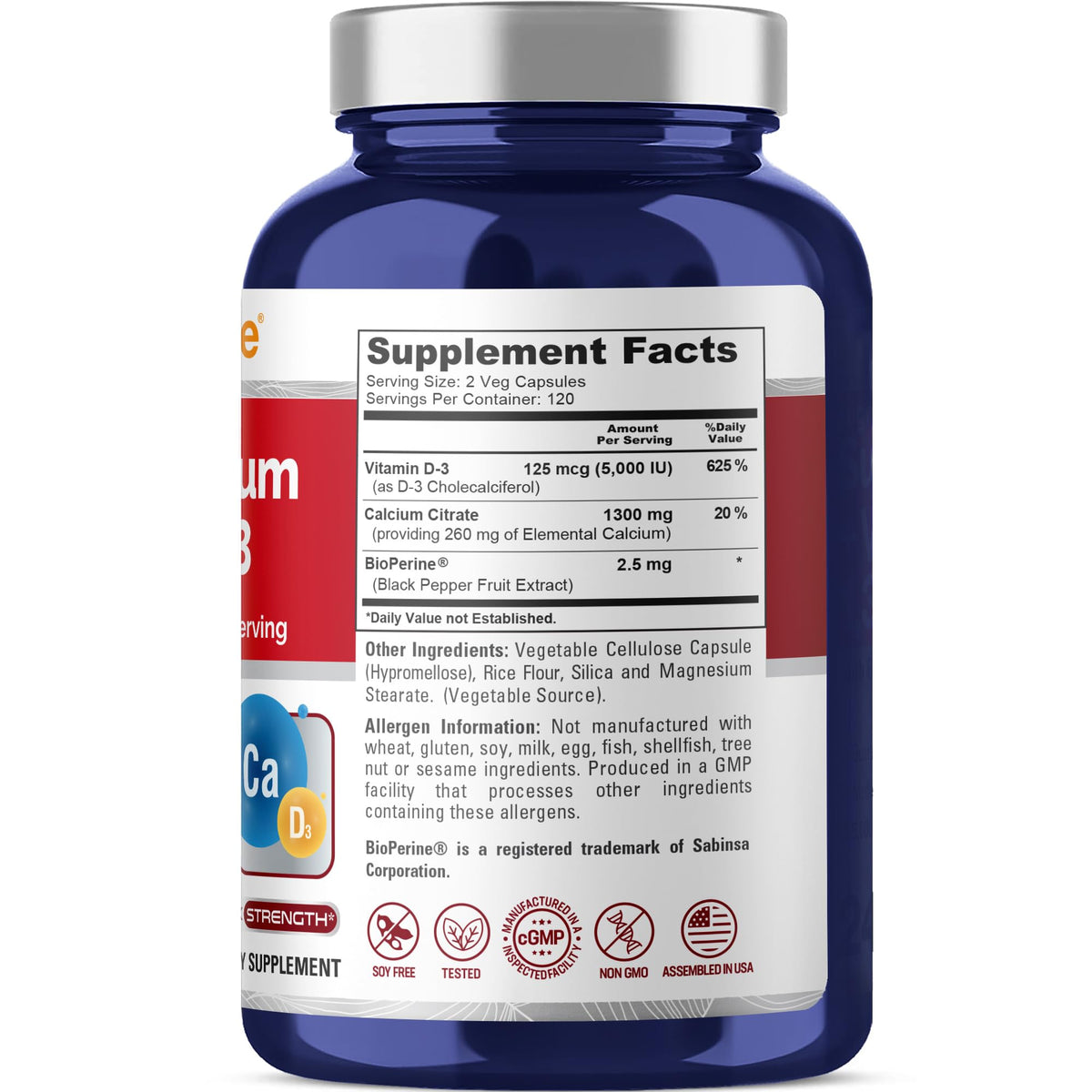 NusaPure Super Calcium with Vitamin D 3 & Calcium Citrate - Suitable for Vegetarian/Vegan, Non - GMO - 1300mg - 240 Capsules NusaPureBuy Supplements Australia
