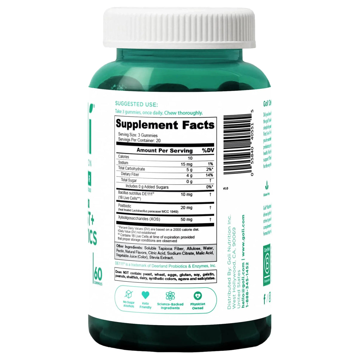 Goli Zero Sugar Pre Pro Postbiotic Gummies - Worlds First 3-in-1 with DE111, XOS, MCC1849 - No Sugar Alcohols - Vegan, Keto-Friendly, Non-GMO GoliBuy Supplements Australia