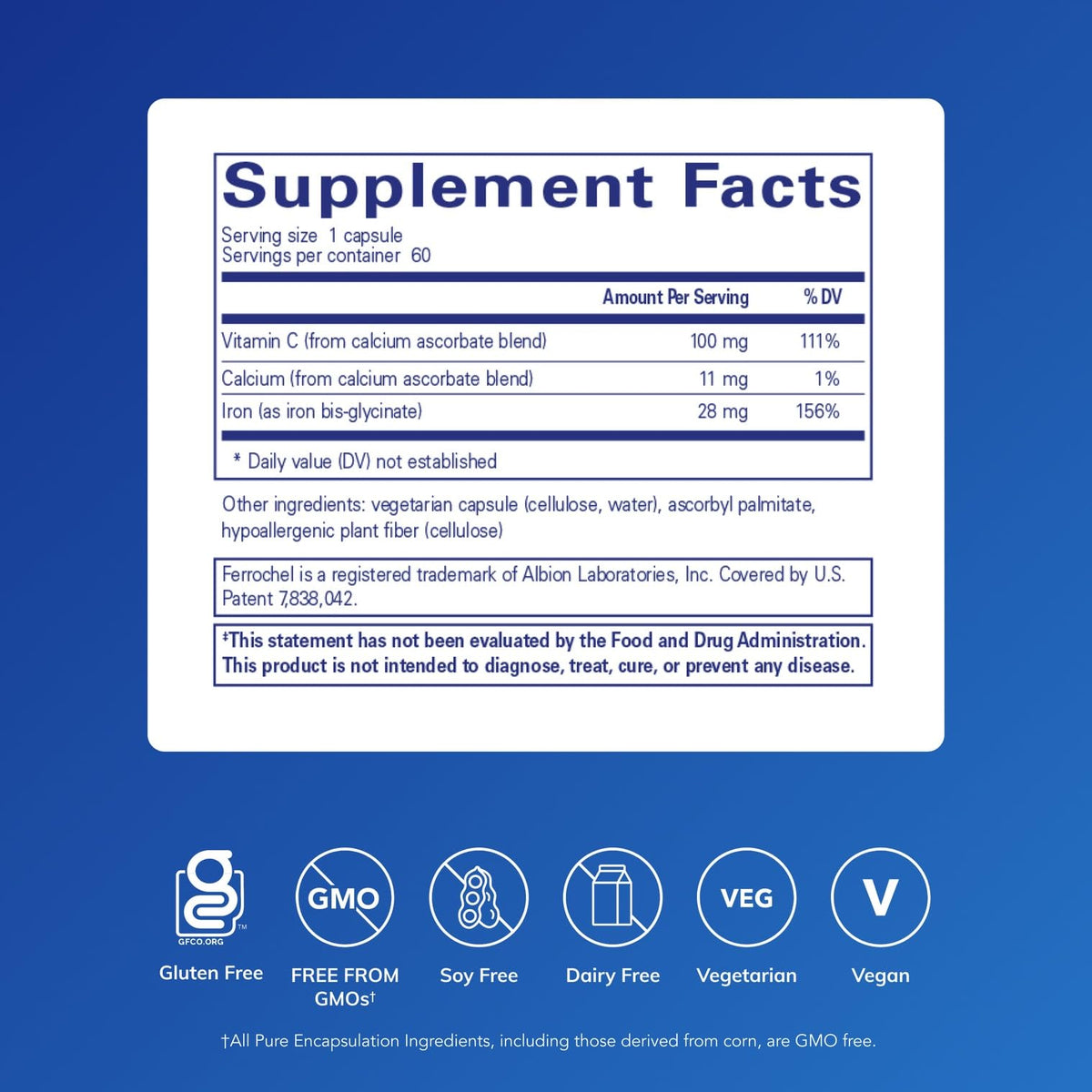 Pure Encapsulations OptiFerin-C - for Red Blood Cells & Energy - Iron Absorption Support - Energy Supplement* - Vitamin C Enriched - Gluten Free & Non-GMO - 60 Capsules Pure EncapsulationsBuy Supplements Australia