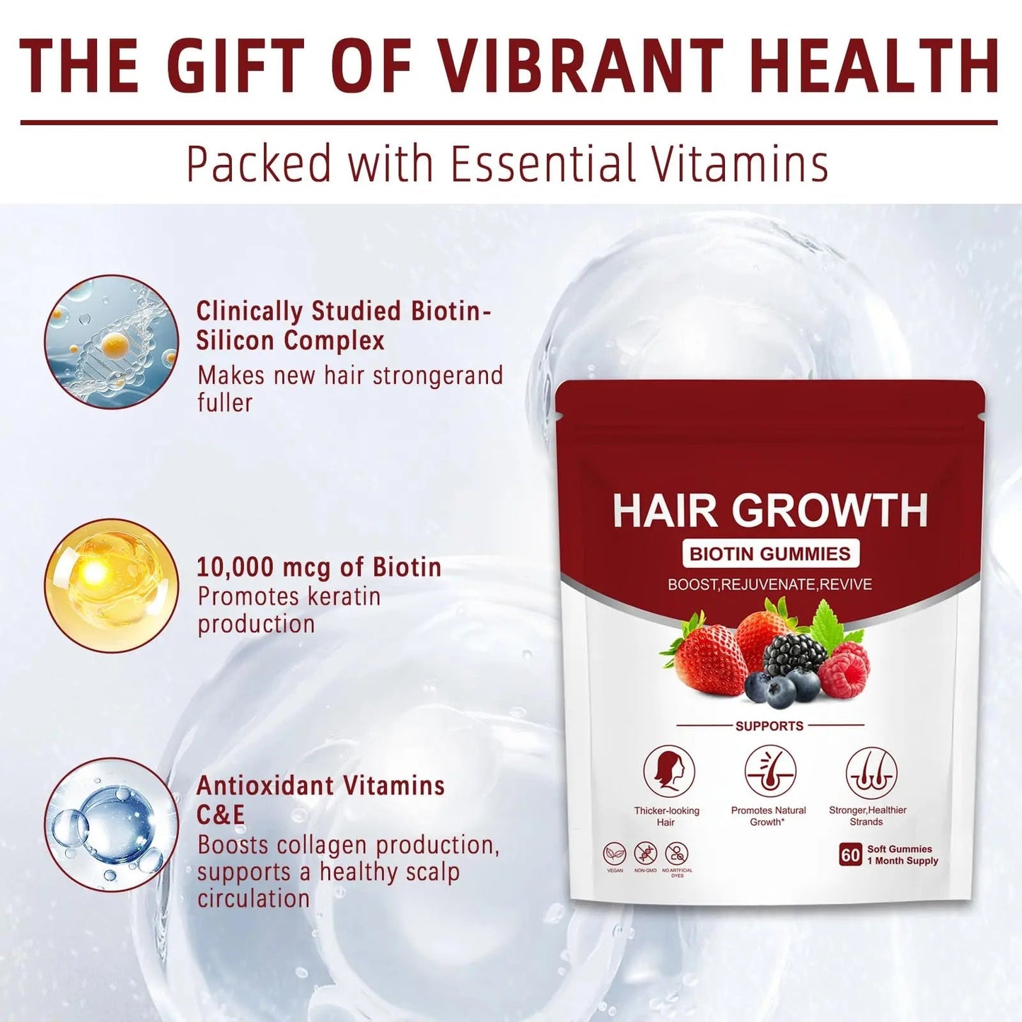 YYLLYY Hair Growth Vitamins Gummies | with Biotin, Vitamin C & E, Botanical Extracts | Supports Healthy Hair Growth & Strength, Skin & Nail Care YYLLYYBuy Supplements Australia