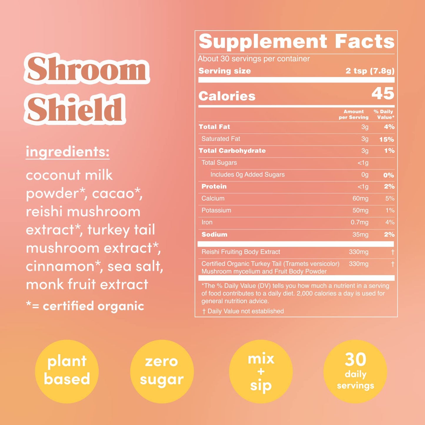 GOLDE Shroom Shield - Plant Based Superfood Blend w/Turkey Tail Mushroom & Reishi Mushroom Extract - Stress Defense - Antioxidants & Prebiotics - Vegan, Keto, & Sugar-Free Hot Cocoa - 30 Servings GOLDEBuy Supplements Australia