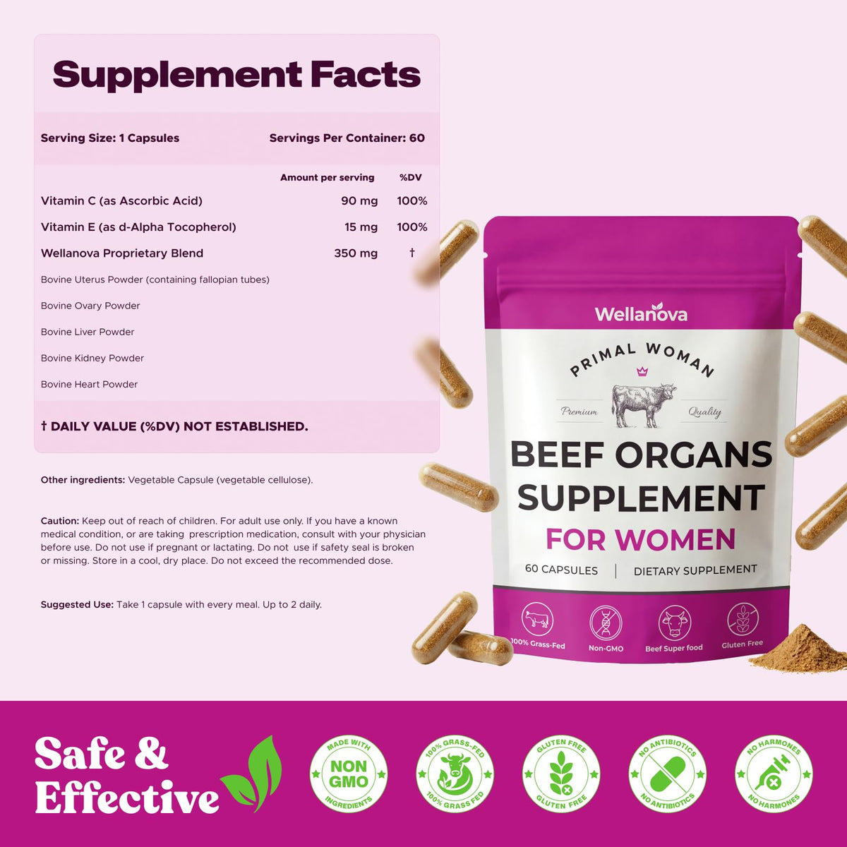 Primal Beef Organ Supplement for Women, Grass-Fed Ancestral Superfood Supplement with Uterus & Liver for Hormone Balance & Queen Energy - 60 Day Supply WellanovaBuy Supplements Australia