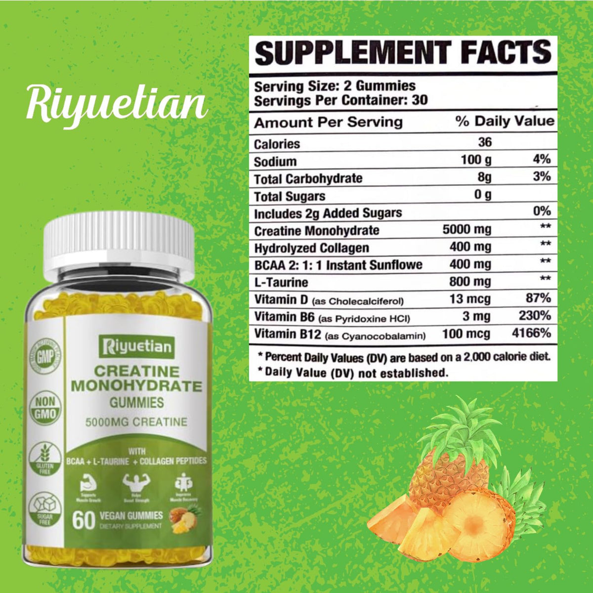 Riyuetian Creatine Monohydrate Gummies, Creatine for Men & Women, Chewable Creatine for Enhancing Focus and Endurance, 5g Creatine per Serving, Sugar-Free, 60 Count RiyuetianBuy Supplements Australia